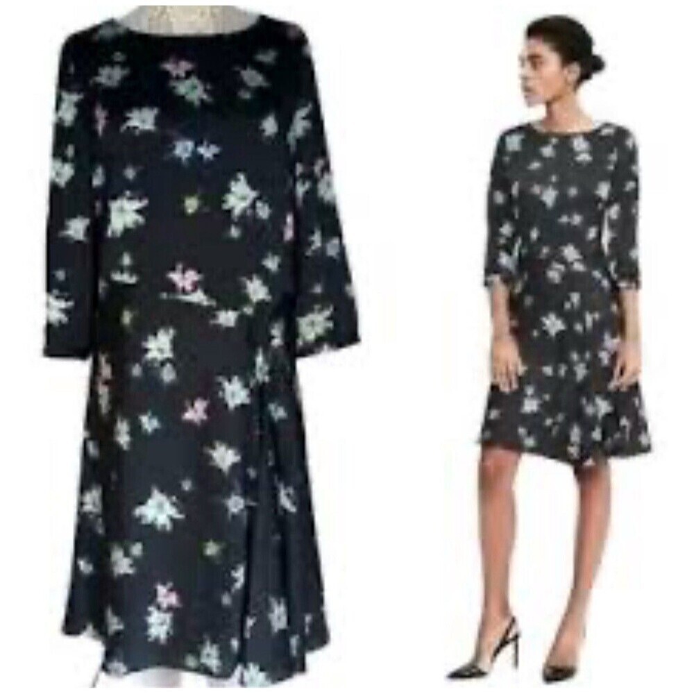 Banana Republic Black Watercolor Floral Dress Size 12